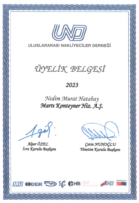 Martı Logistics UND &Uuml;yelik Belgesi